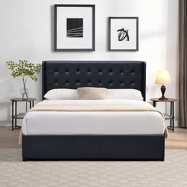 Lit coffre 140x200 cm - tete de lit capitonnee - montage rapide et facile - confort optimal -- style moderne
