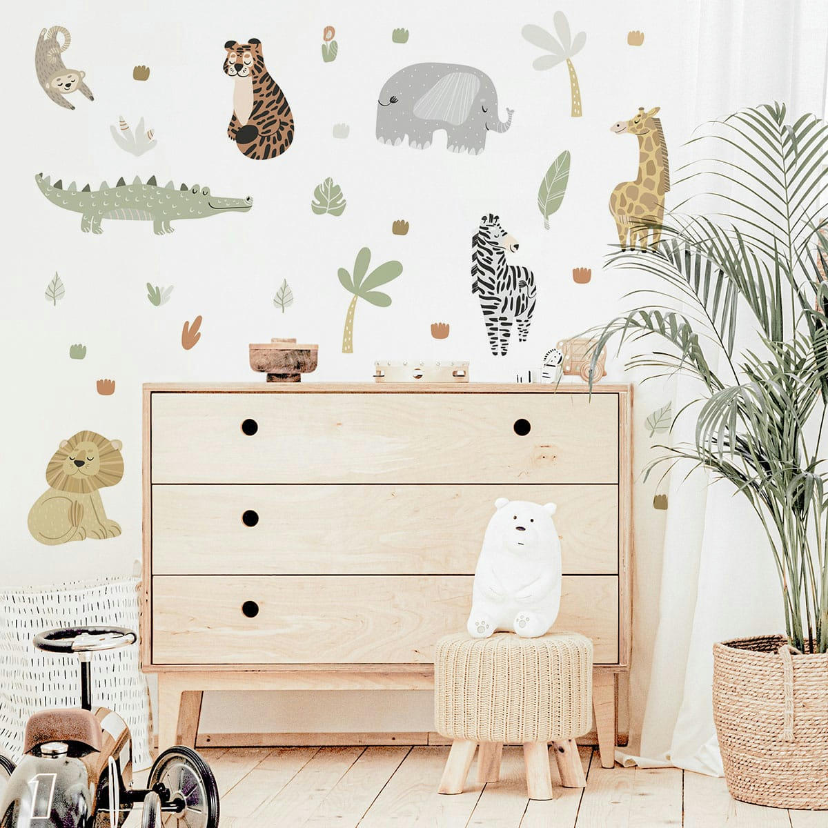 JUNGLE - Stickers mureaux en vinyle animaux jungle multicolore