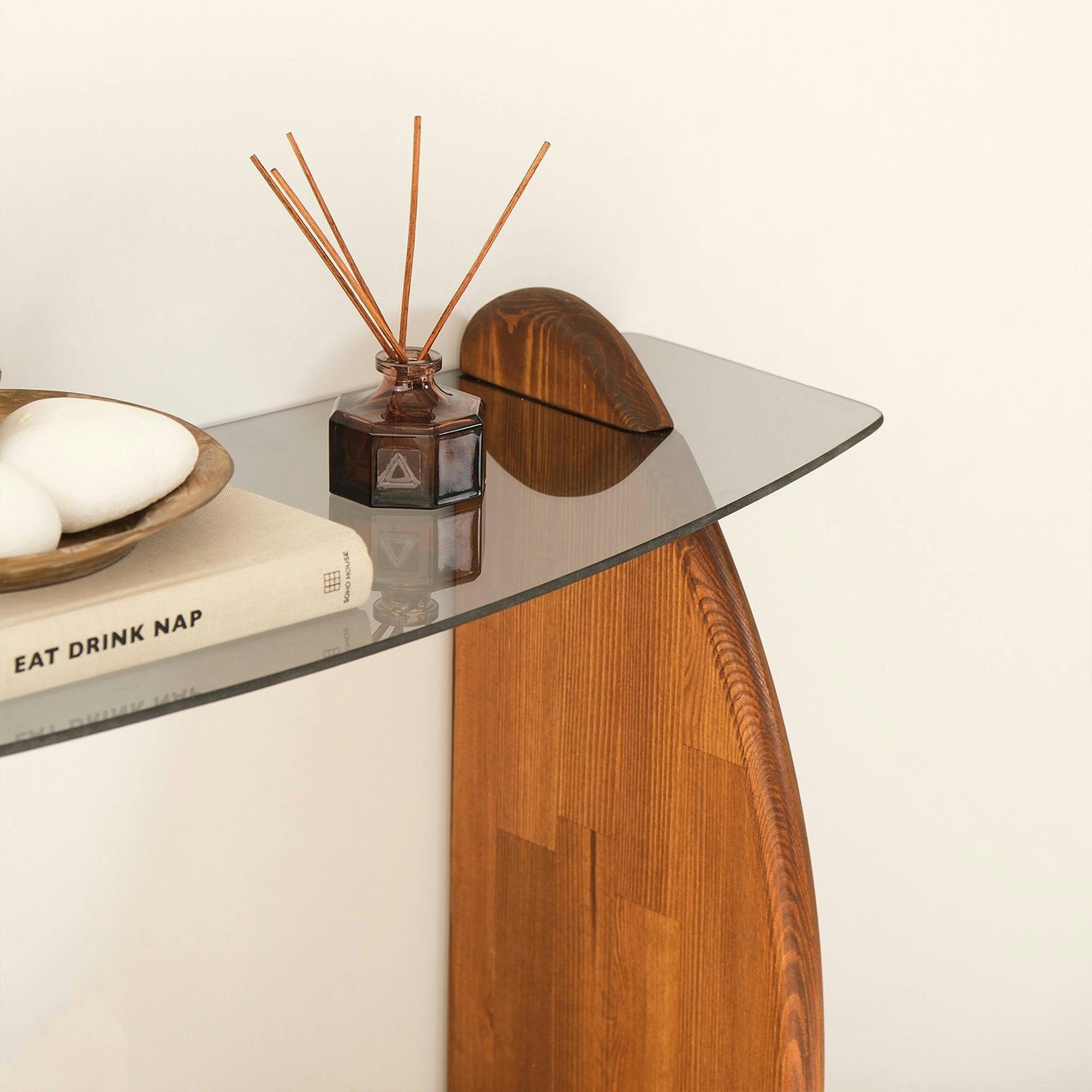 Console d'entrée vintage - bois brun, verre teinté ANZIO
