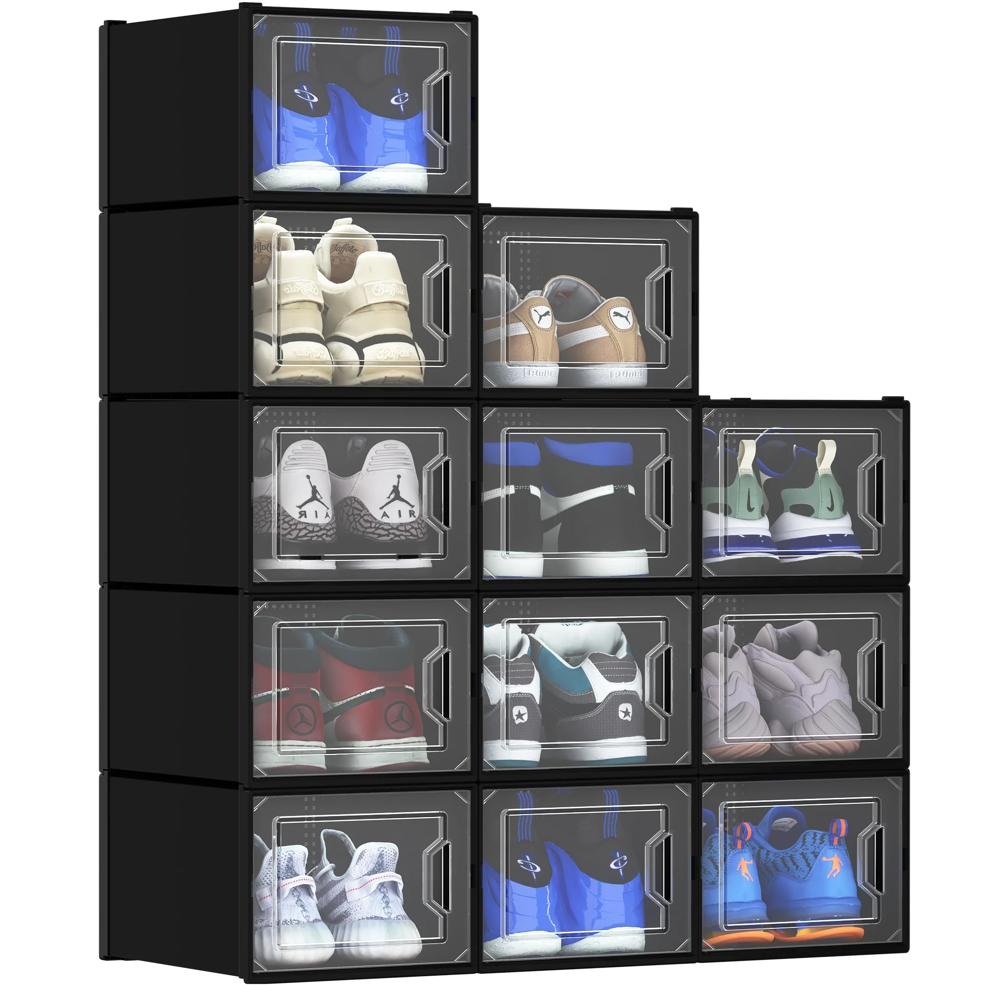 XL Shoe Storage Box Set of 12 Shoe Storage Organizers Stackable Shoe Storage Box Rack Containers Drawers