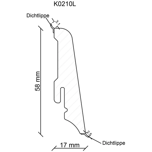 Sockelleiste, eichefarben, PVC, LxHxT: 240 x 5,9 x 1,7 cm