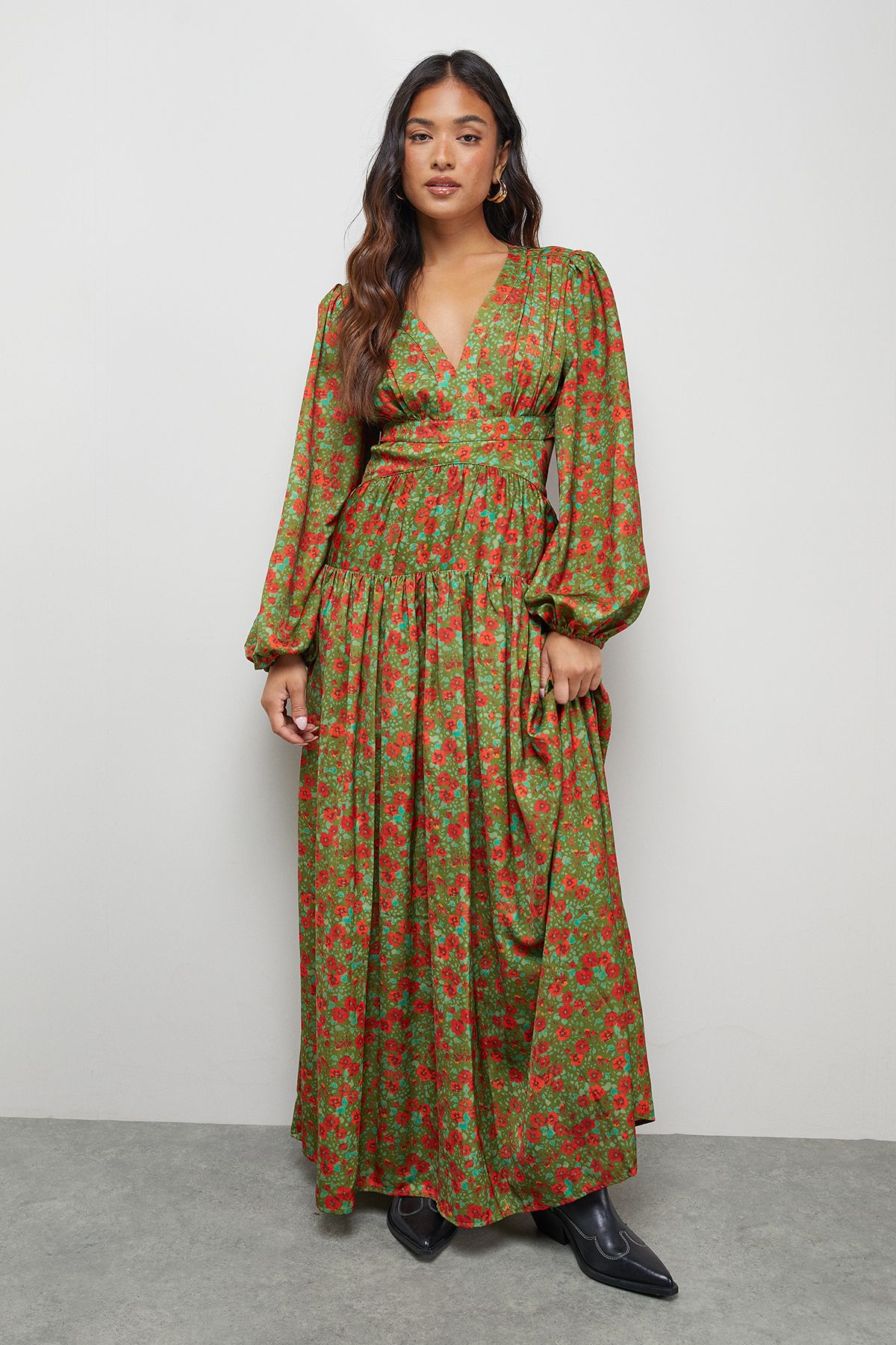 Warehouse Petite Premium Satin Open Back Maxi Dress