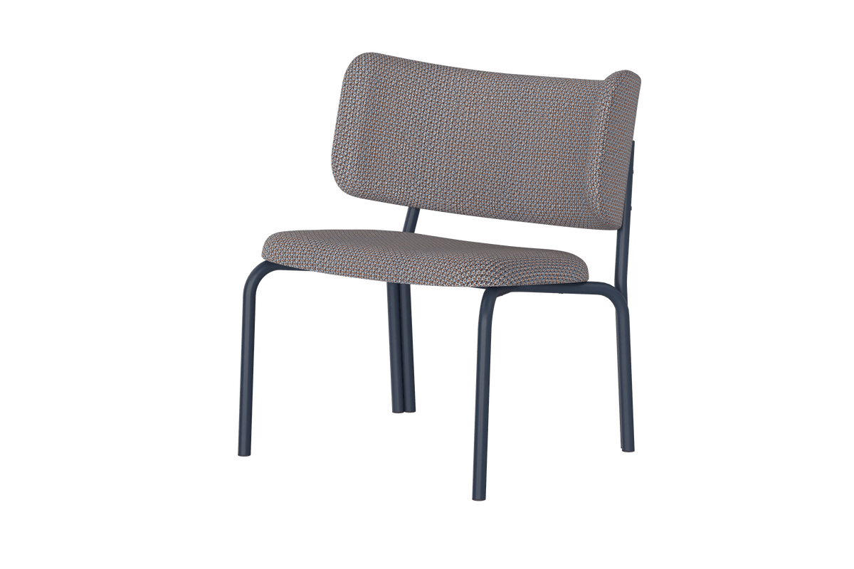 noo.ma Kei Lounge Chair - gestoffeerde design fauteuil, metaal en 100% polyester, Brown & Blue Mélange