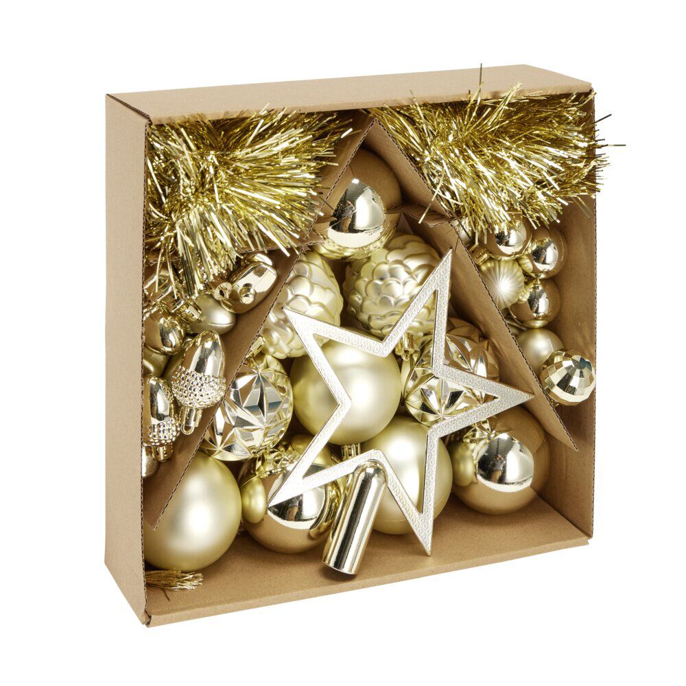 Kit décoration sapin de No&euml;l plastique doré 40 pièces