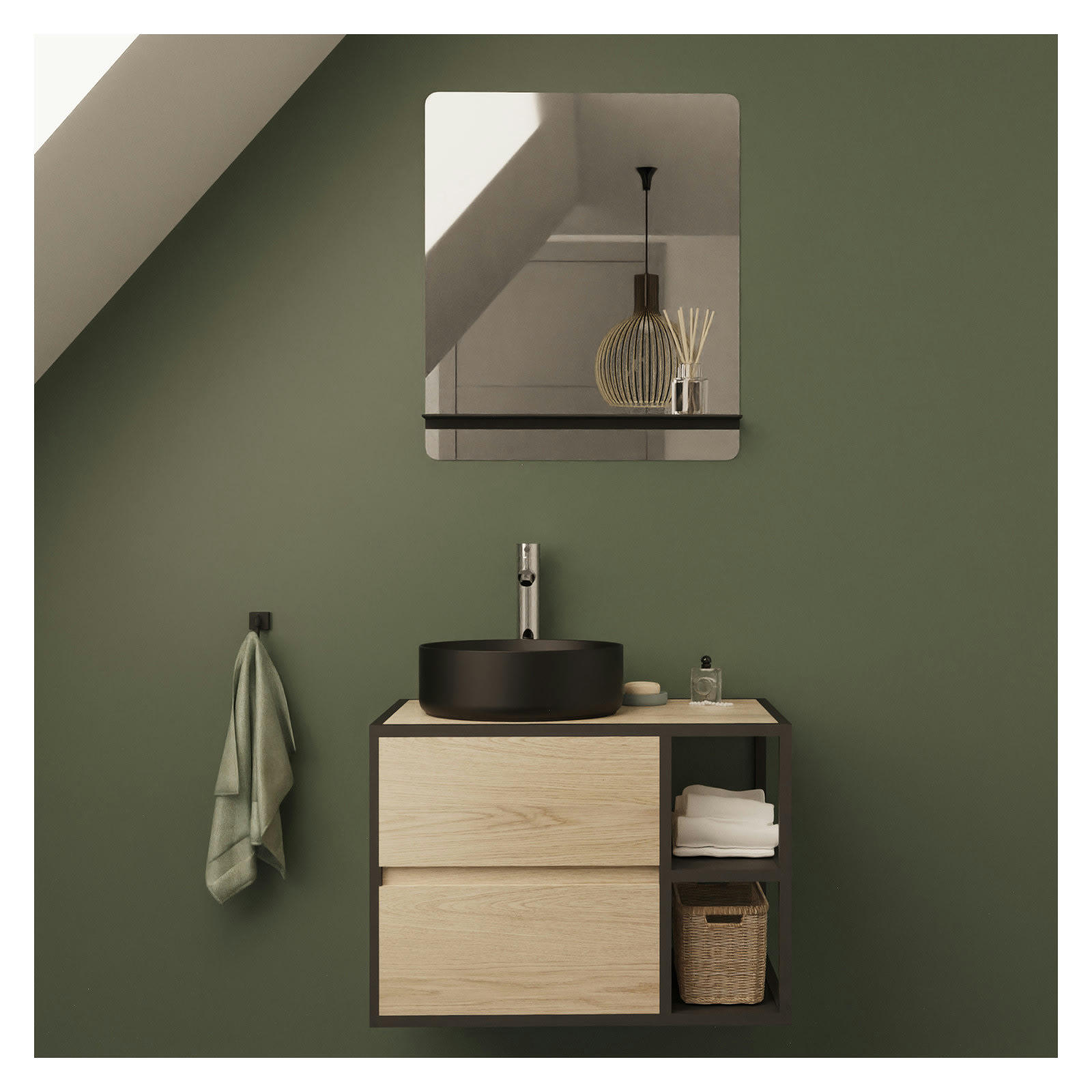 EDISSON - Meuble de salle de bain 70 cm  avec miroir et vasque