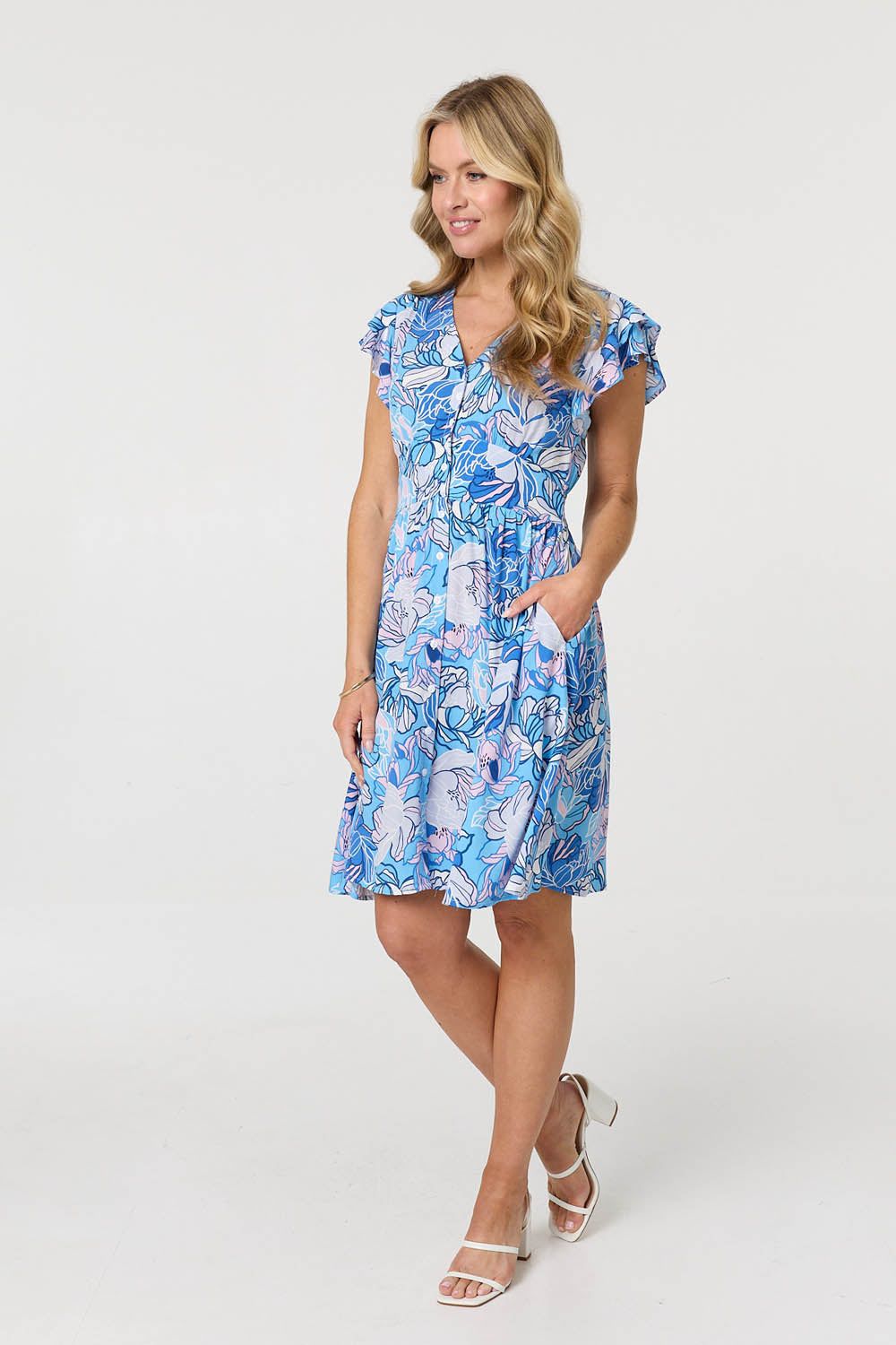 Izabel London Floral Cap Sleeve Knee Length Dress