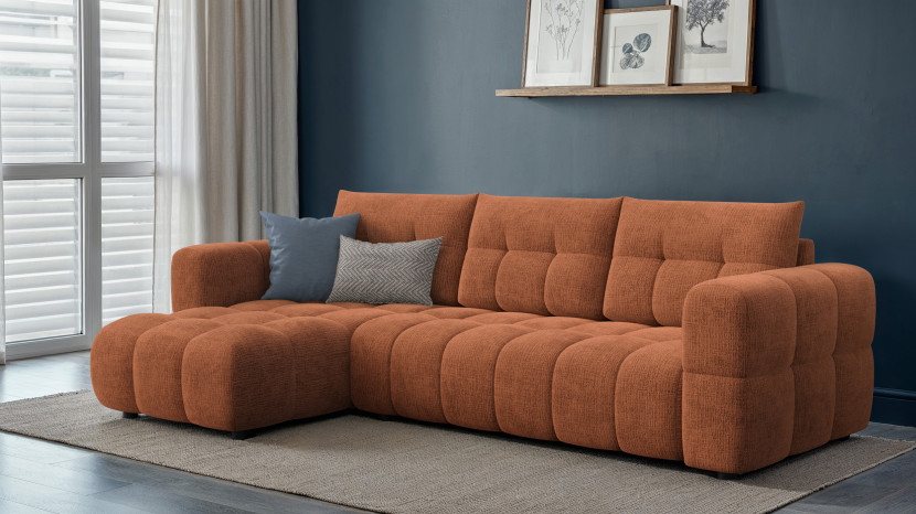 CLOUDI Sofa narożna 4 osobowa lewa, pomarańczowa