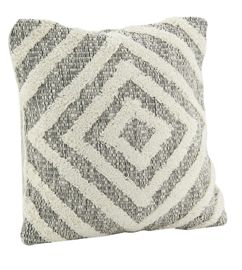 - Coussin en coton écru et beige losanges