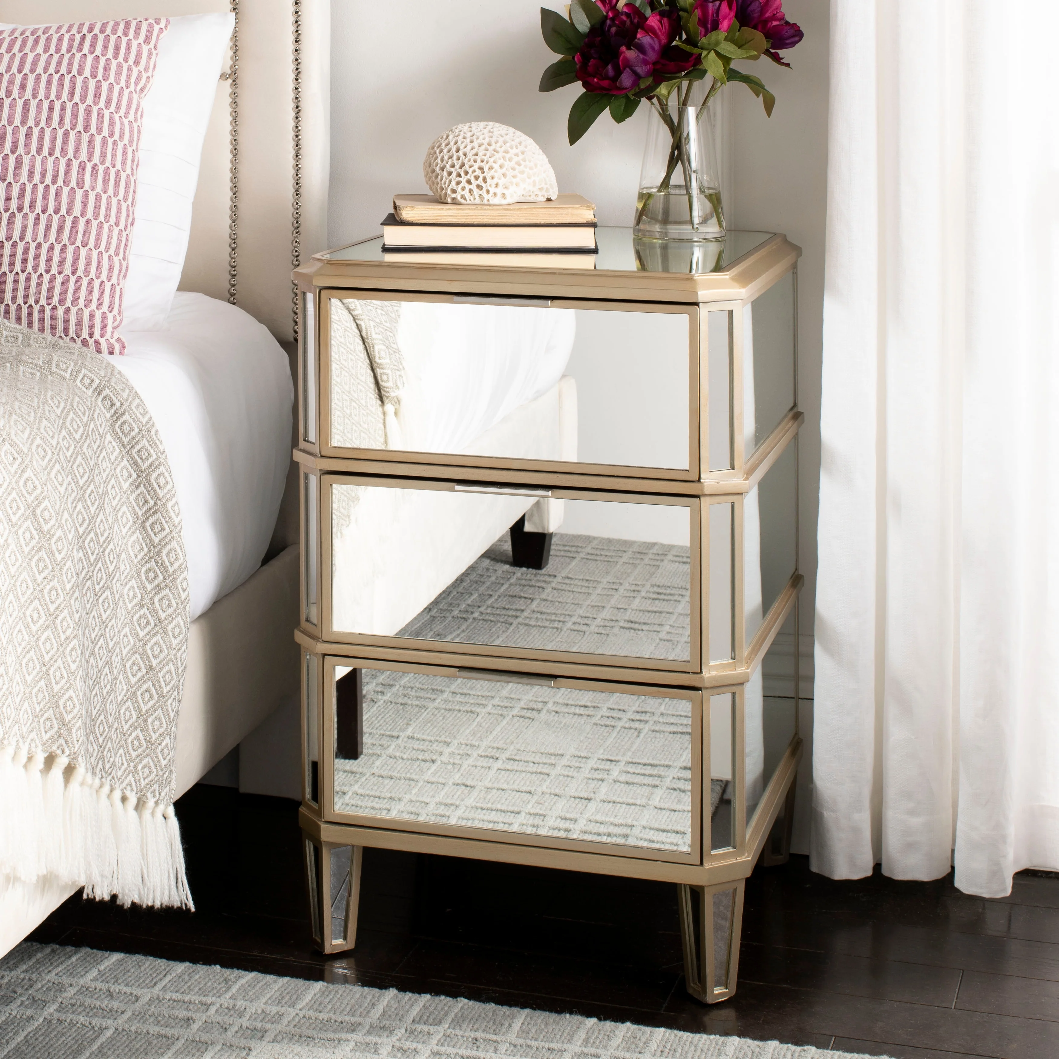 SAFAVIEH Miracle 3-Drawer Mirrored Nightstand