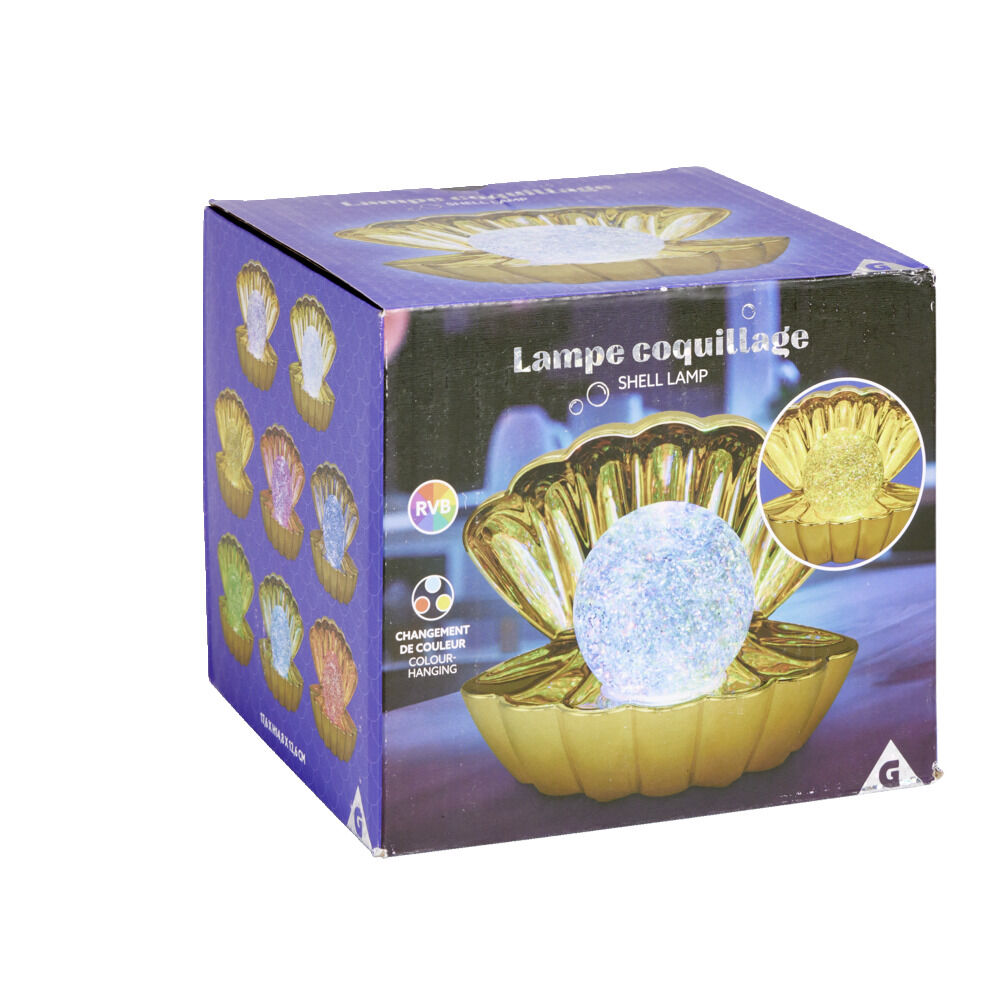 Lampe LED perle et coquillage doré