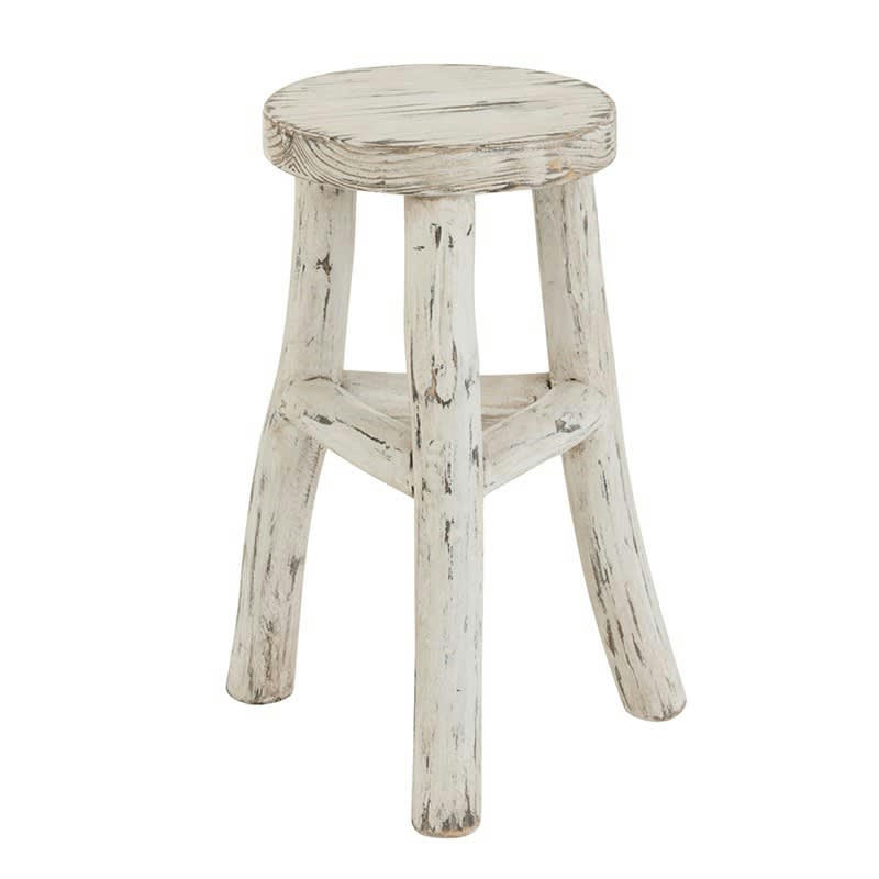 IBIZA - Tabouret rond bois blanc délavé