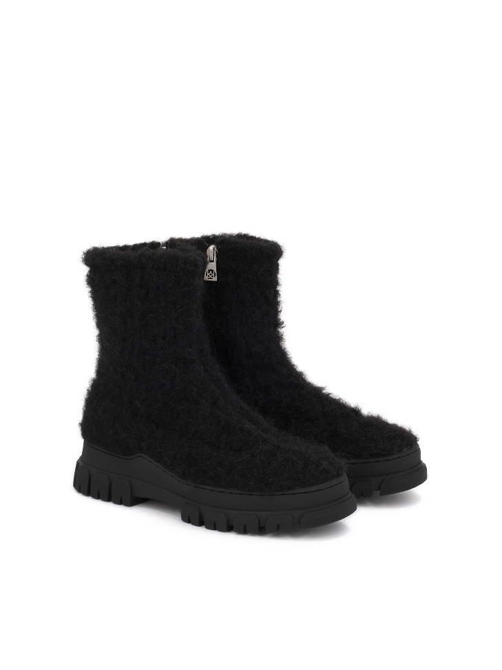 Black wool blend fabric boots