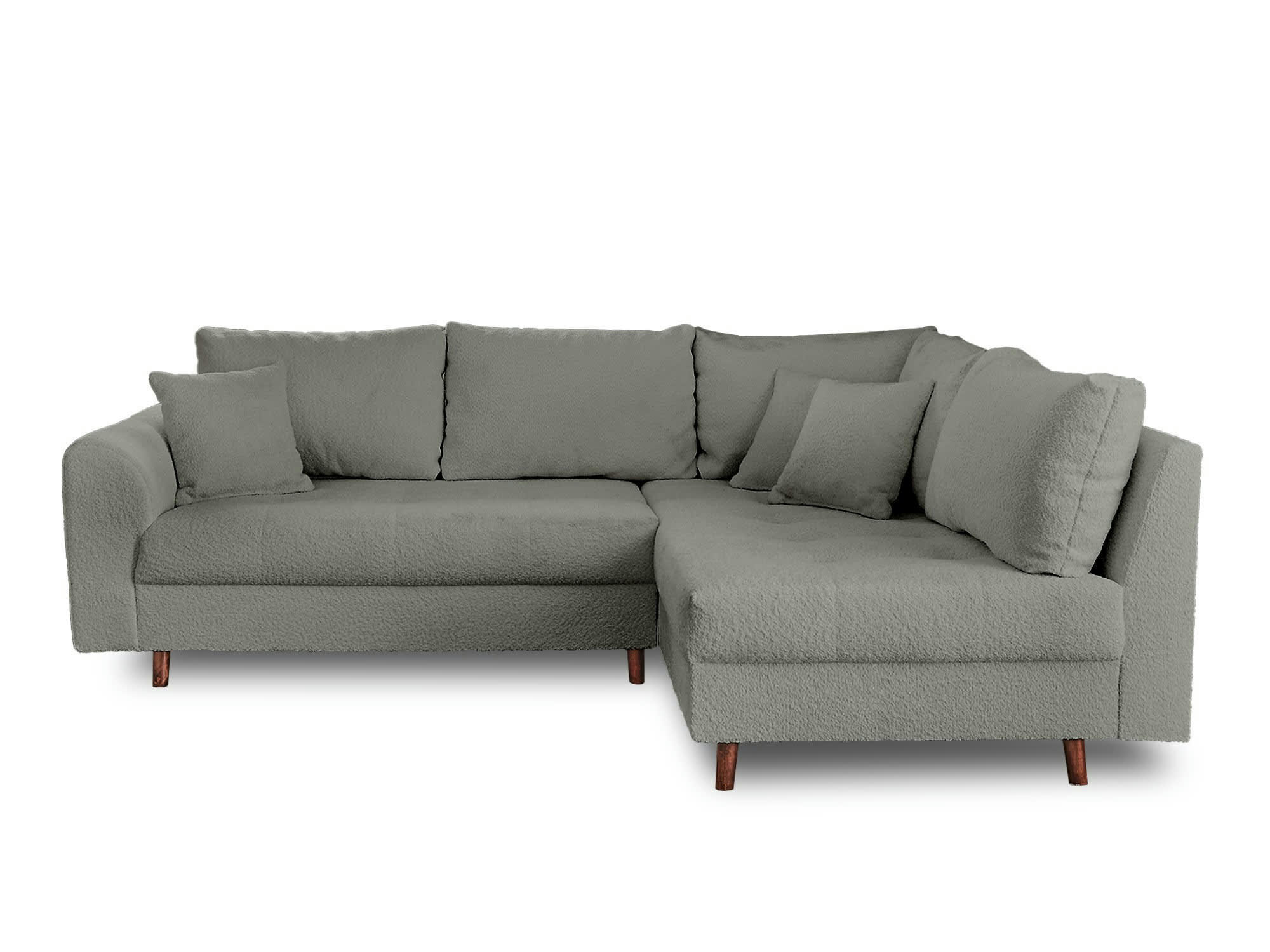 RUNE - Canapé d'angle droit 4 places en tissu bouclette gris