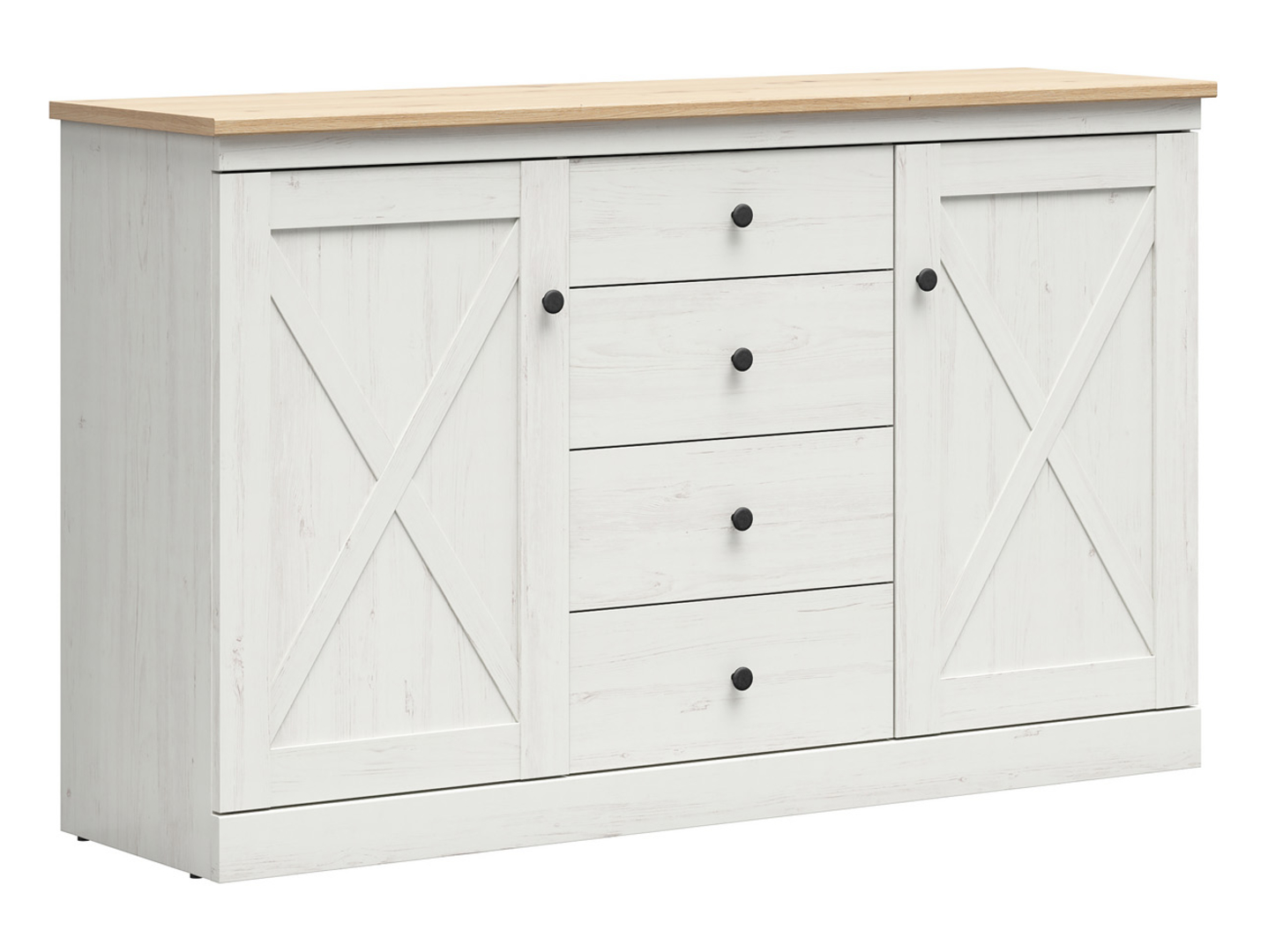 Komoda Frija 153 cm z 2 drzwiami i 4 szufladami sosna andersen biała