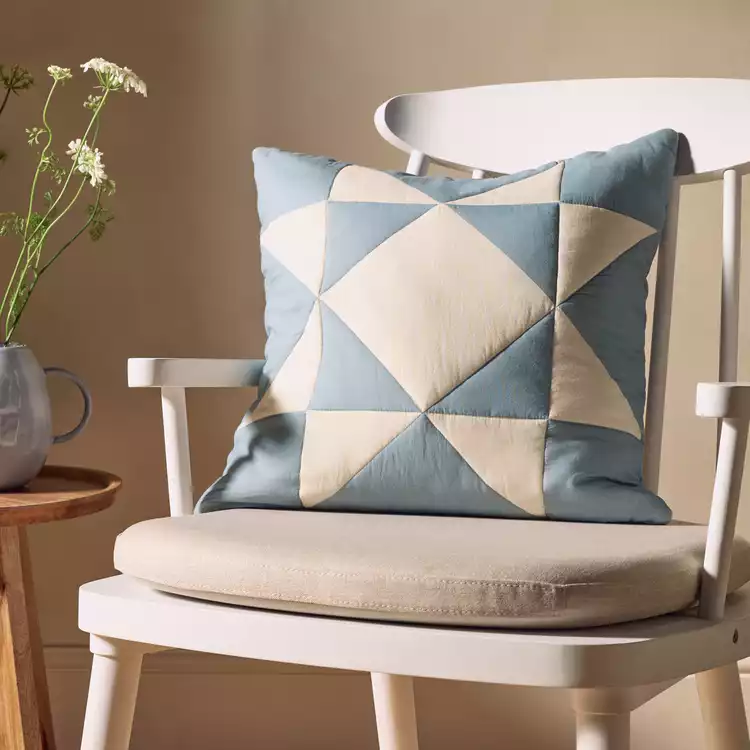 Habitat Quilted Motif Cushion - Blue & Cream - 50x50cm