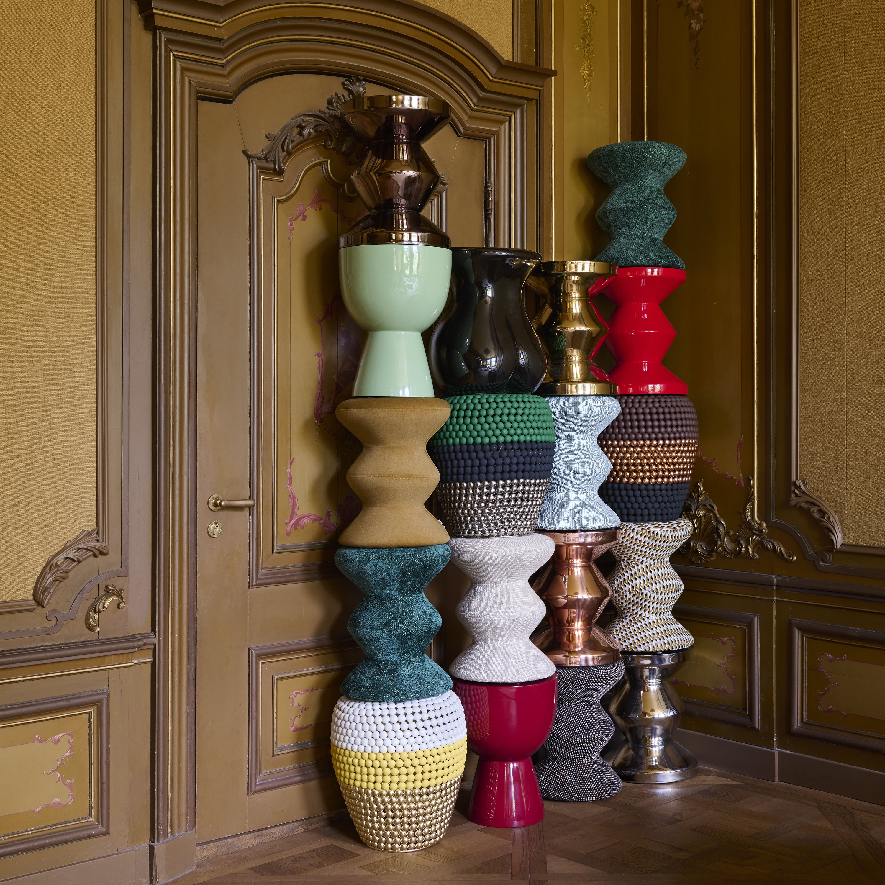 POLSPOTTEN Zig Zag Kruk - Donkergroen