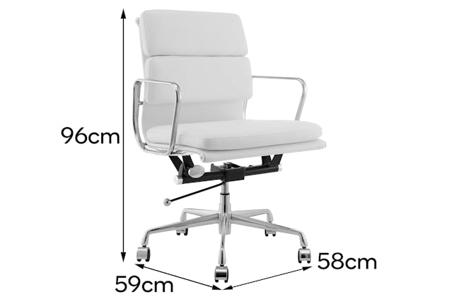 NNEKG Replica Eames Group Standard Aluminium Padded Low Back Office Chair (White Leather)