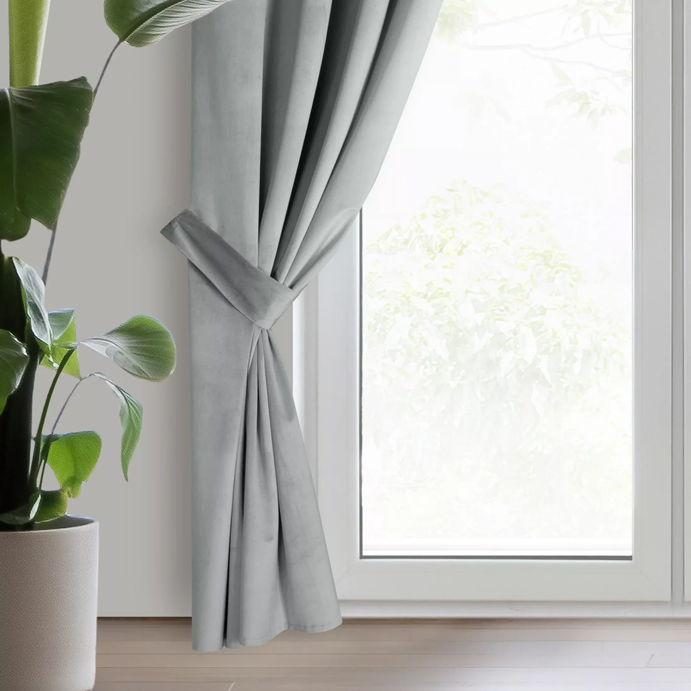 Zasłona welwetowa jasnoszara, troczek w zestawie 140x270 cm przelotka - ANTARA