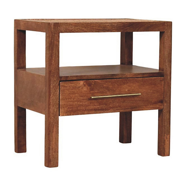 Artisan Furniture Bois massif The Caldera table de chevet, 1 tiroir, 1 étagère, marron