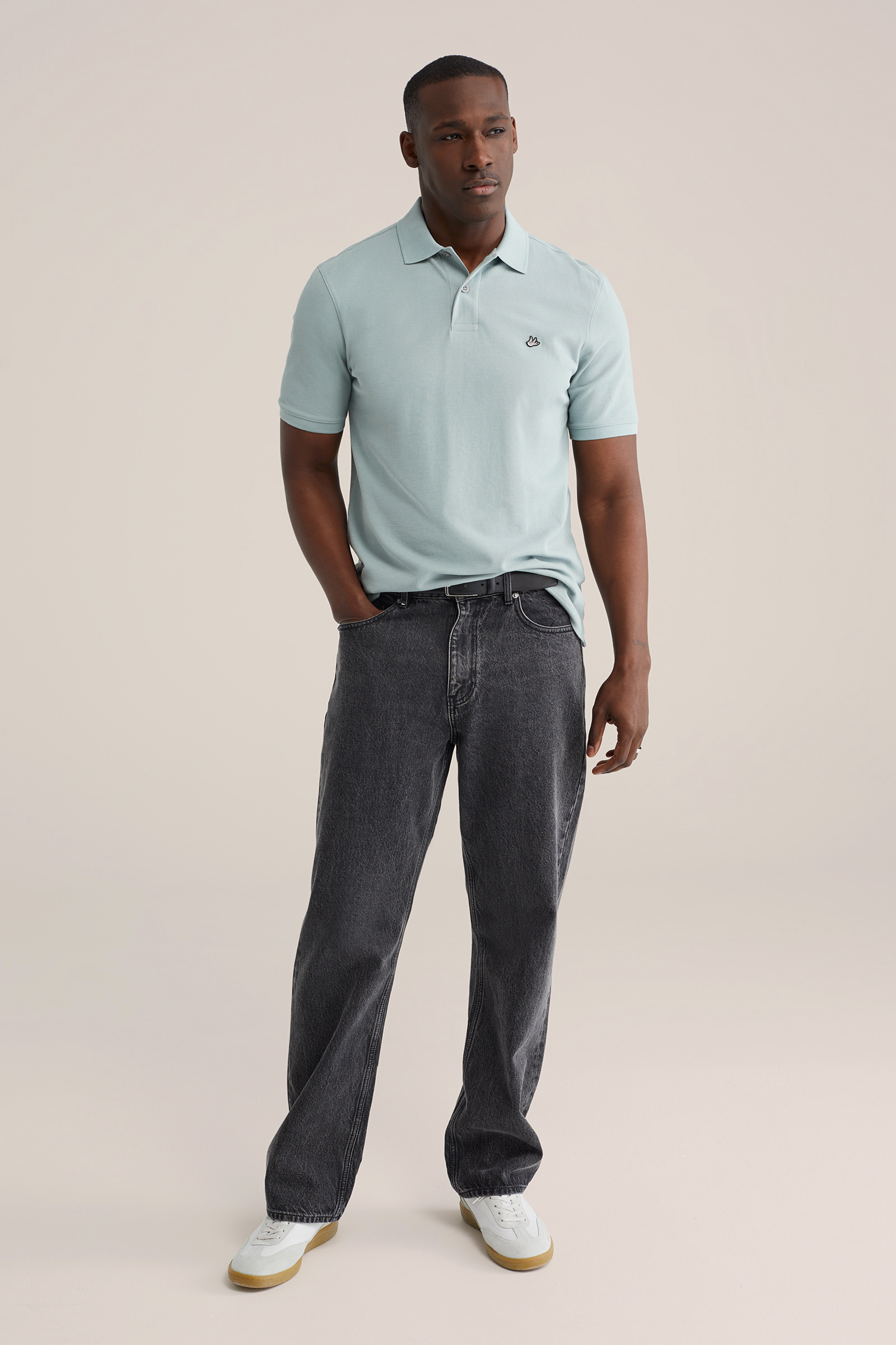 Heren regular fit polo met structuur en embroidery