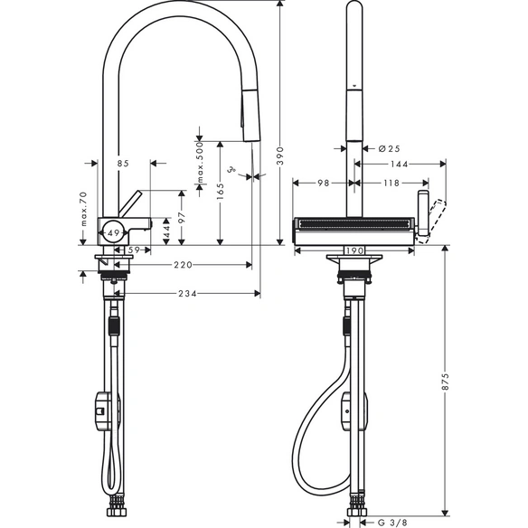 Armatur, »Aquno Select M81«, eckig, Ausladung 220 mm