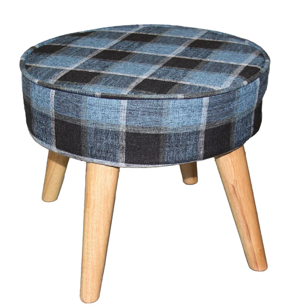 13.5-inch Upholstered Teak Mid-century Foot Stool