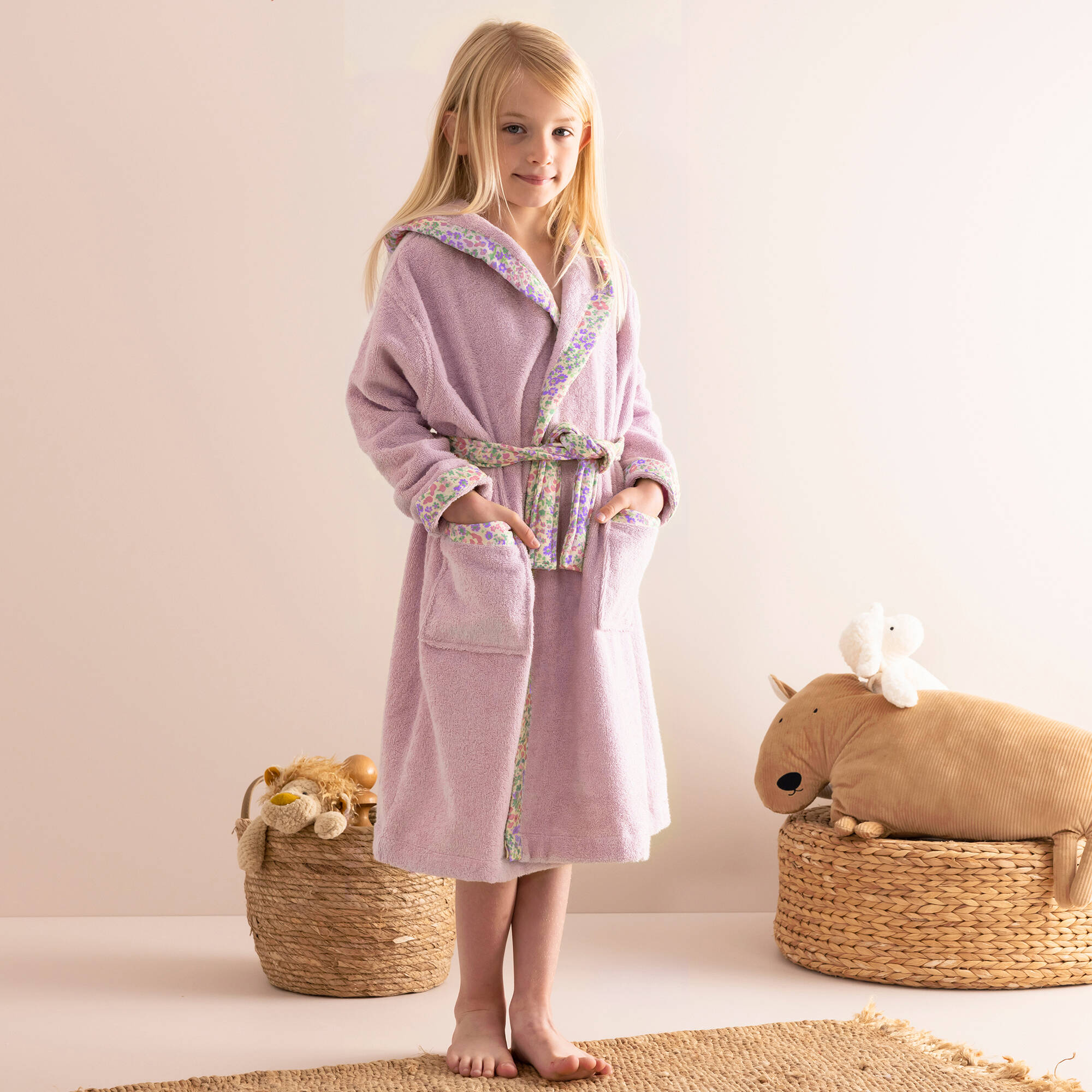 Peignoir de bain enfant à capuche éponge coton - 340 g/m²