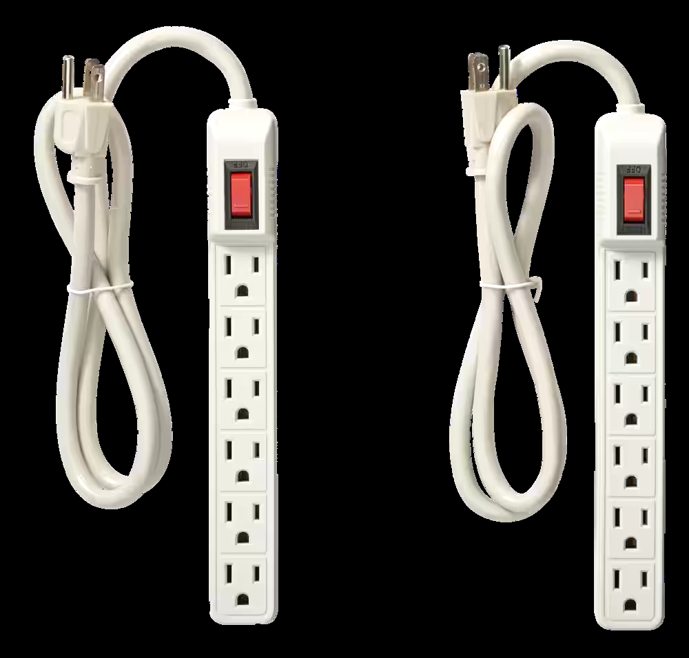 Certified 6-Outlet Power Bar, 3-ft cord, White, 2-pk