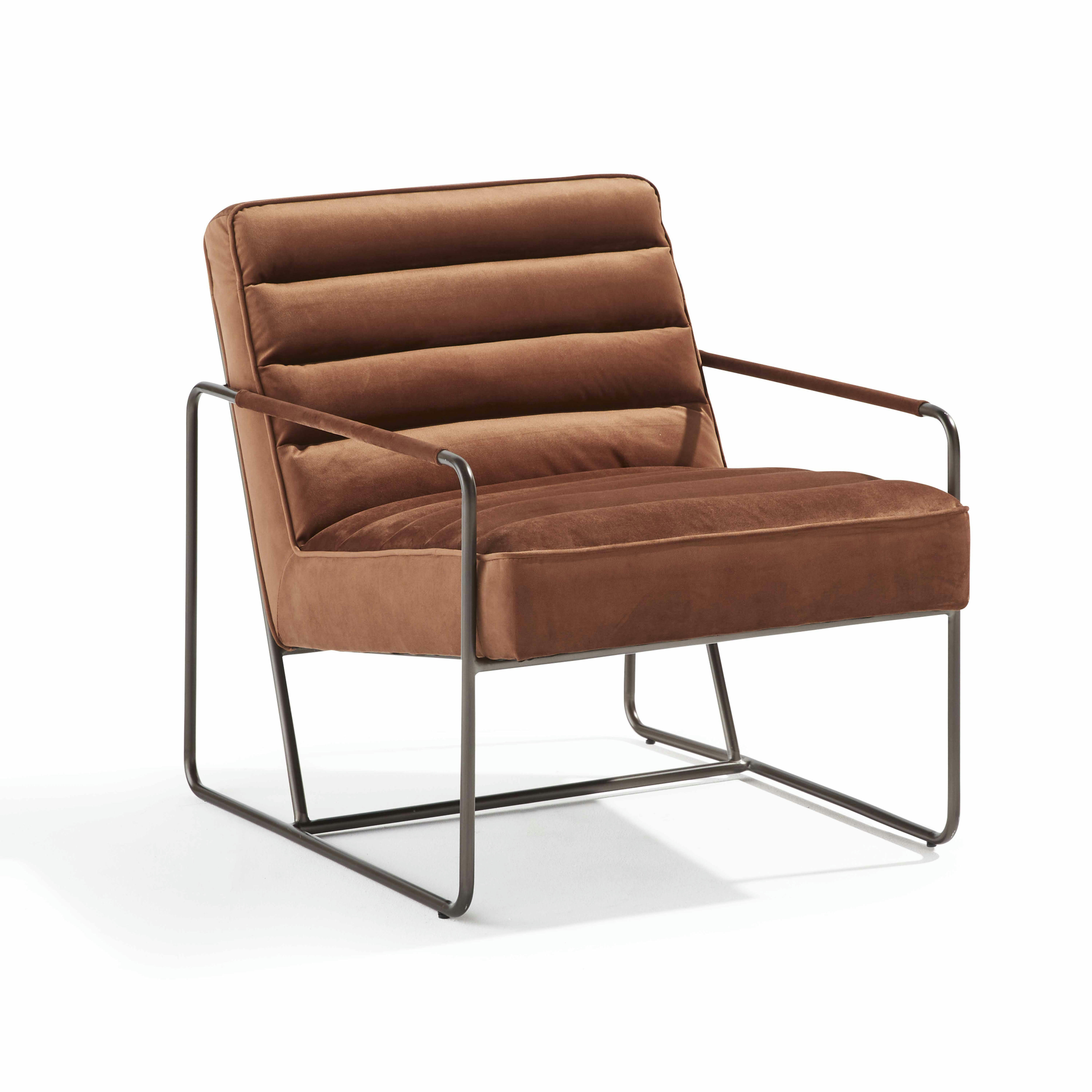 HARTCHY - Fauteuil capitonné en velours terracota