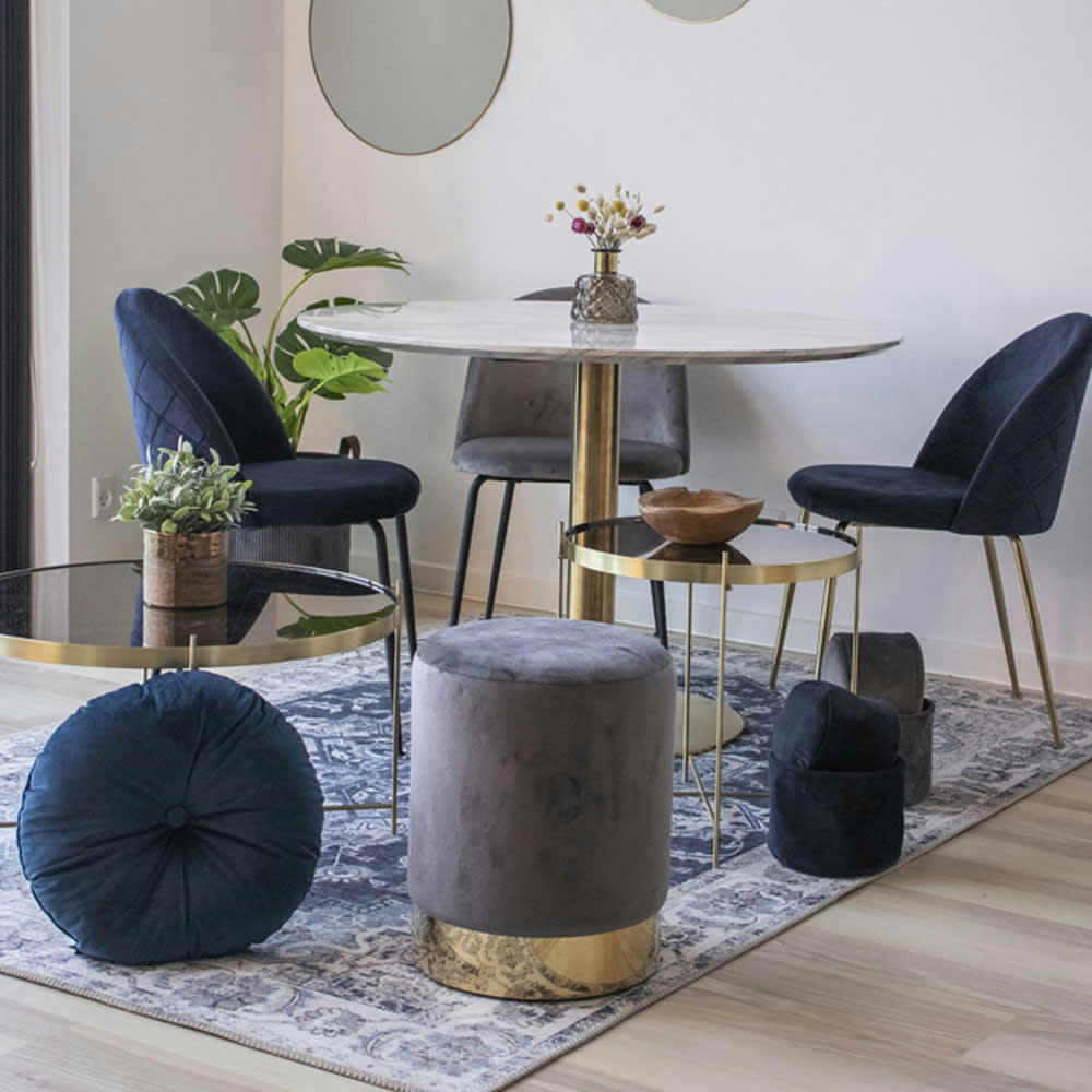 BOLZANO - Table à manger ronde effet marbre D110cm blanc