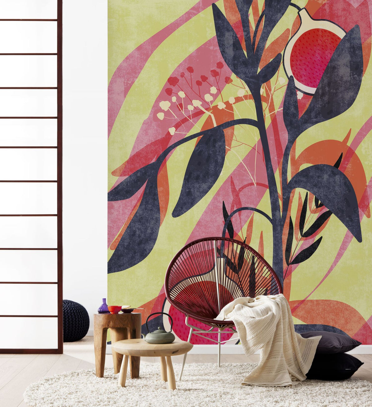 Komar fotobehang fruit roze, limegroen en donkerblauw - 200 x 250 cm - 611189