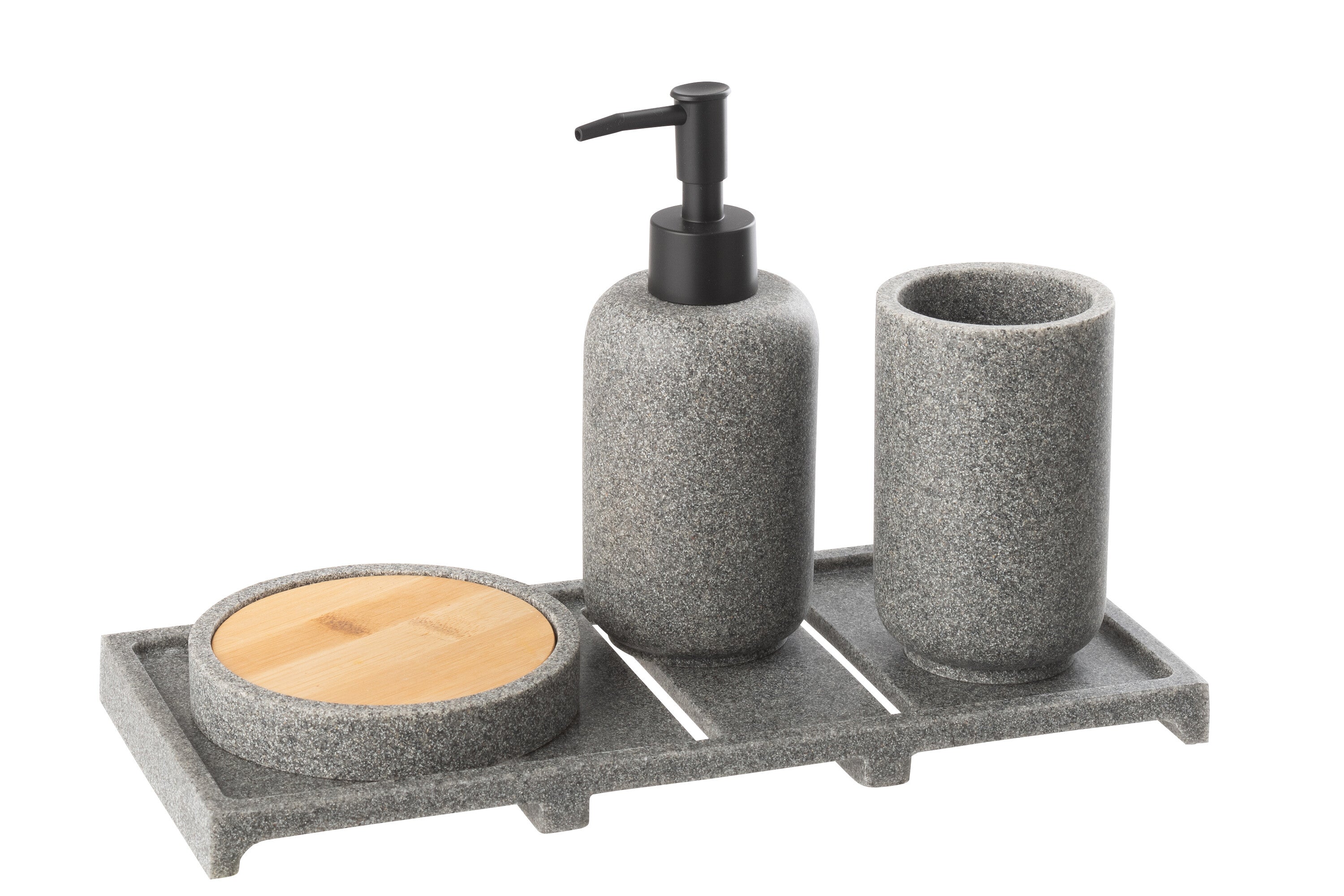 J-Line zeepdispenser On Tray - polyresin - donkergrijs/naturel