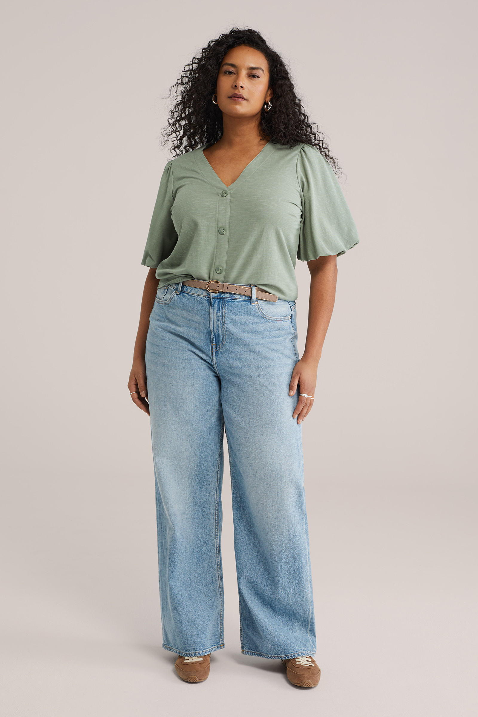 Dames jersey top met ballonmouwen - Curve