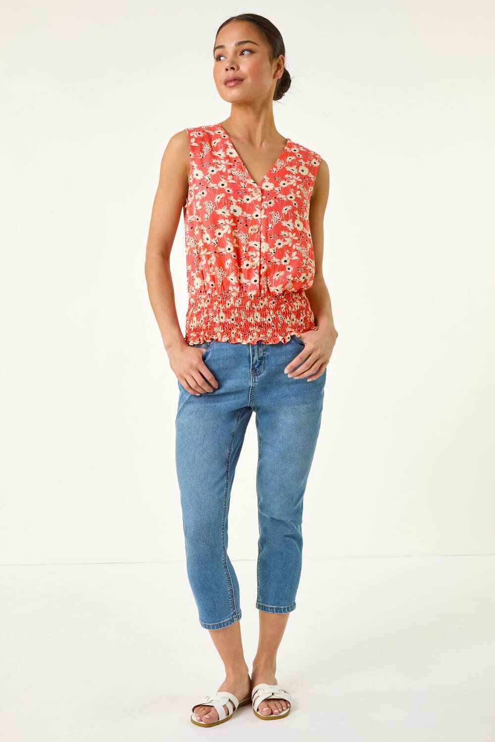 Roman Petite Ditsy Shirred Blouson Top