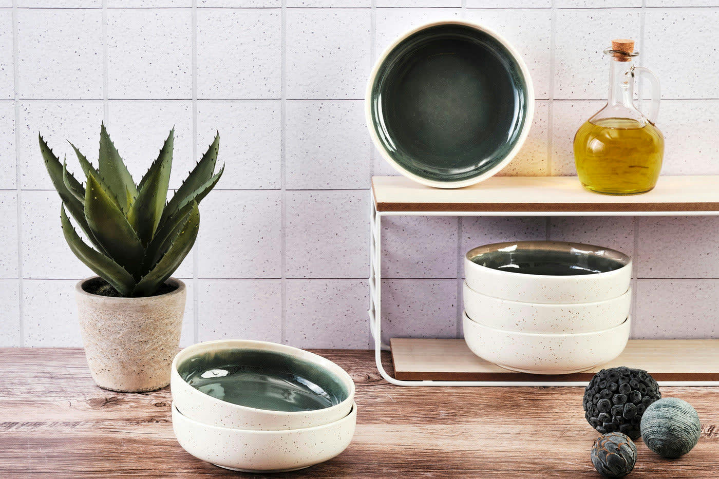 OXYGEN - Lot de 6 bols petit-déjeuner en grès vert D17,5