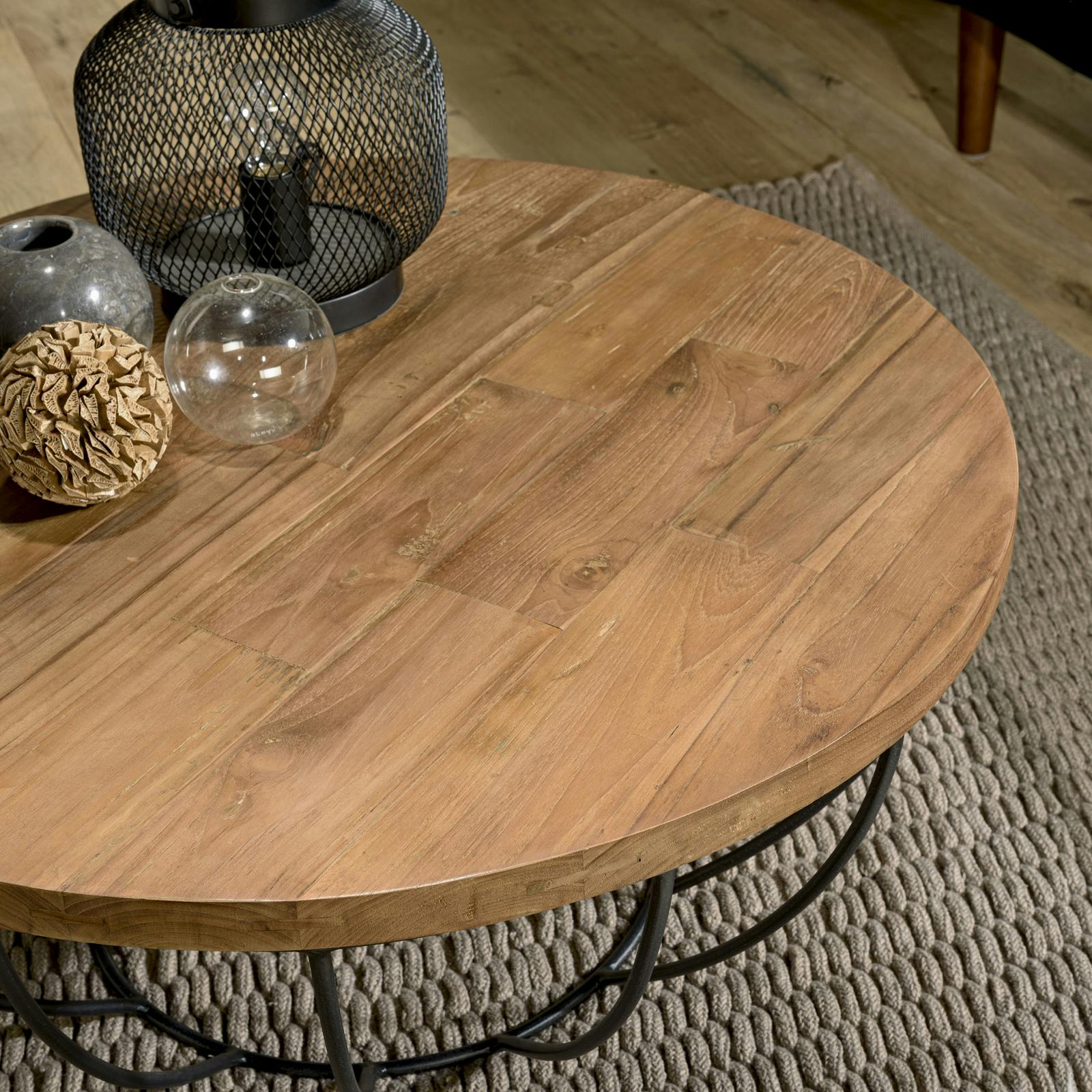 Table basse ronde en teck recyclé et métal D80cm SWING