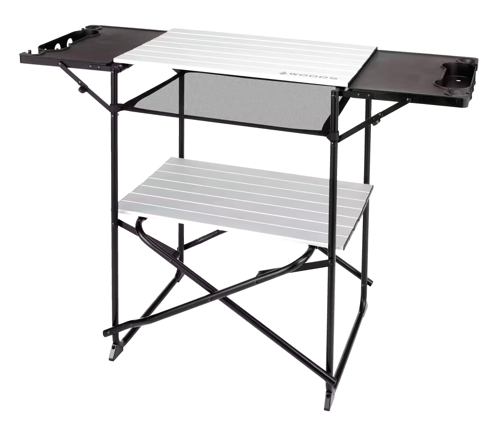 Woods Caledon Portable Folding & Extendable Camping Kitchen Stand w/ Shelves & Carry Bag