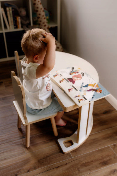 Blat do bujaka OBUBU dla dzieci biały Stolik Montessori do bujaczka