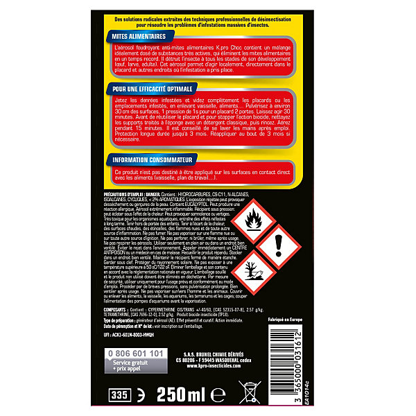 Aerosol anti-mites alimentaires foudroyant Kapo Choc 250ml
