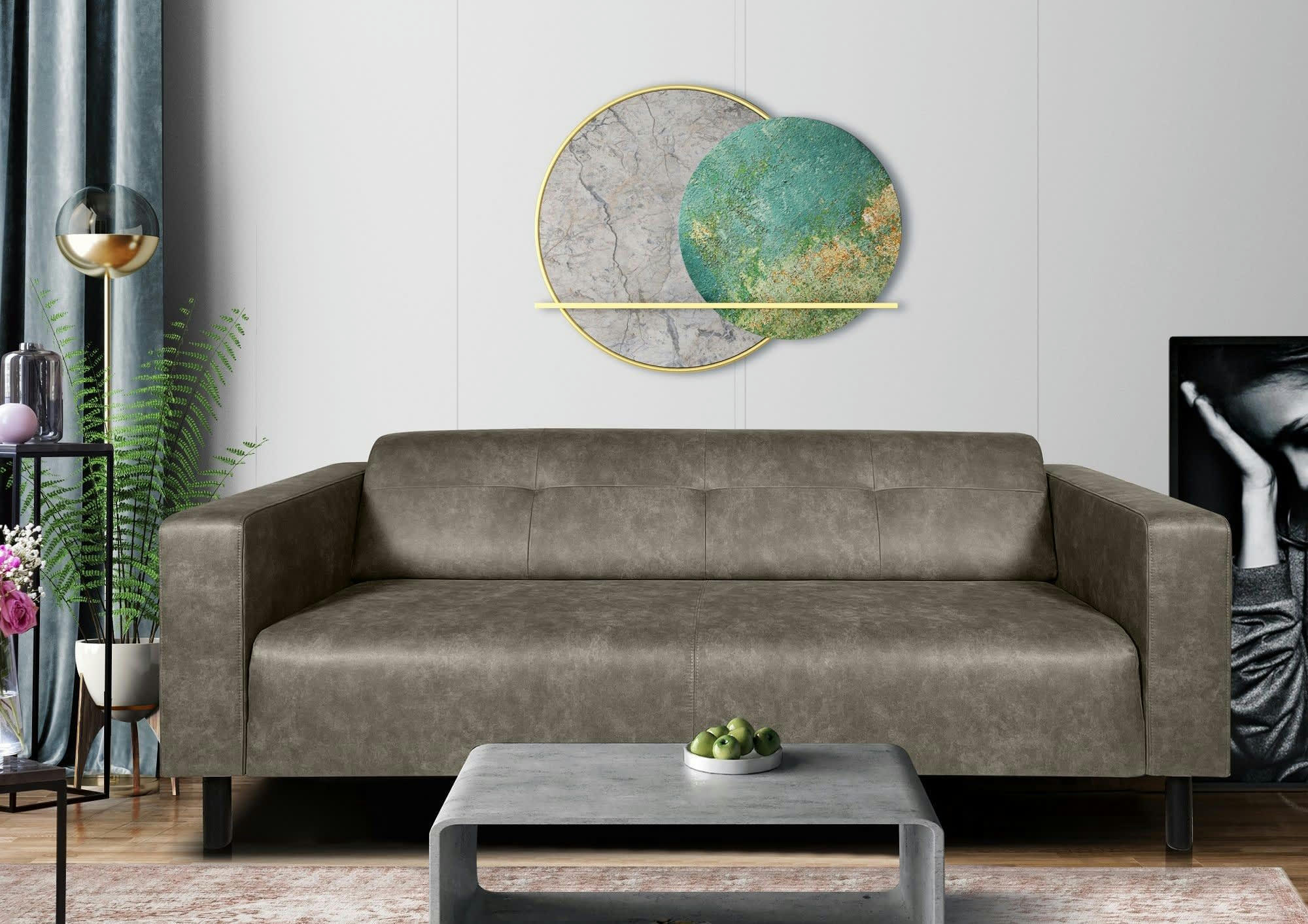 SHELBY - Canapé fixe 3 places  en tissu tabac