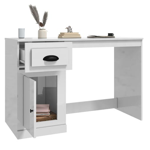 NNEVL Desk with Drawer High Gloss White 115x50x75 cm Engineered Wood