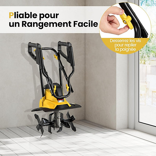 Motobineuse Electrique Filaire 1200W, Manuelle à Fraise 10A,Largeur de Travail et Profondeur de Travail 22cm (Jaune,Largeur 36,5)