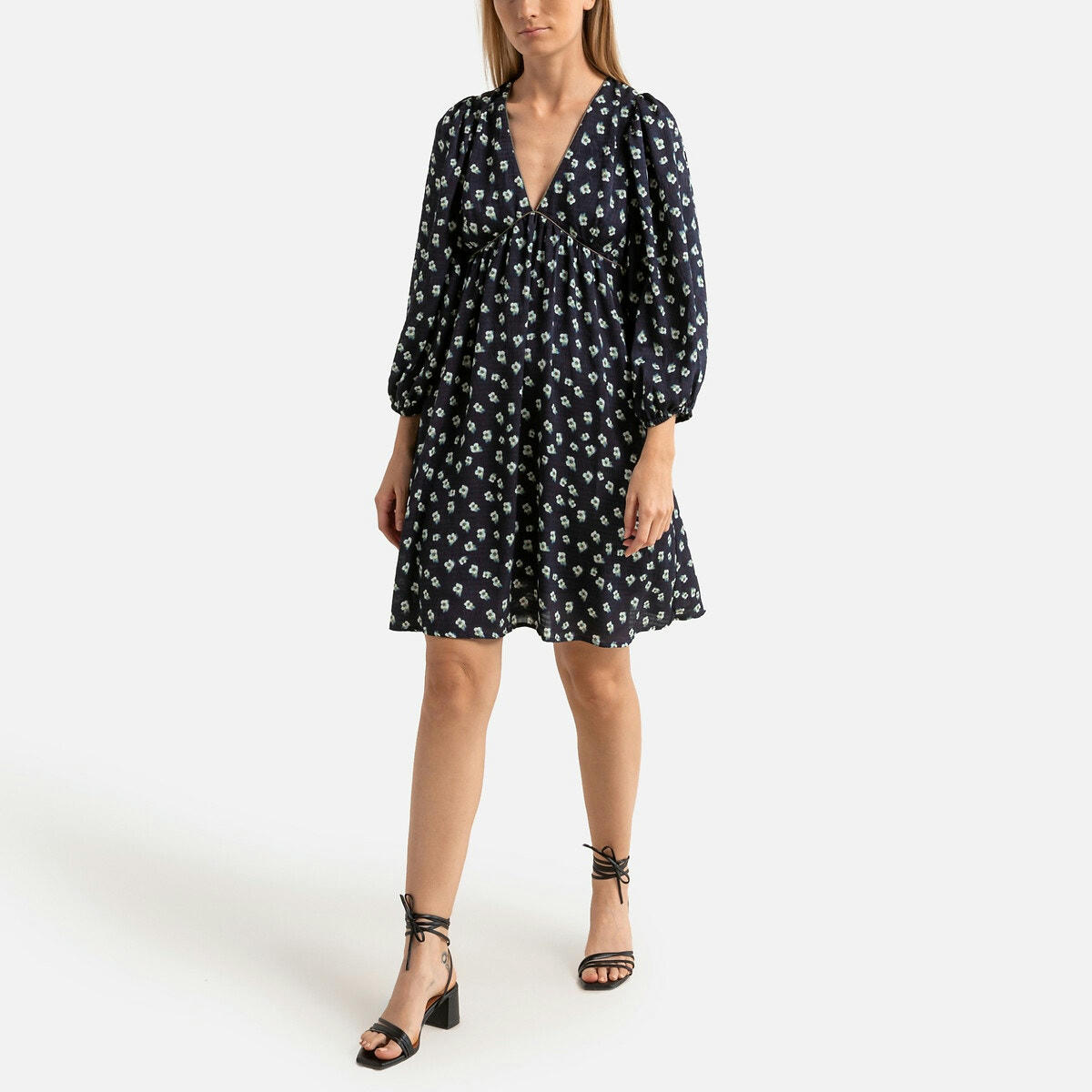 Robe courte imprimé floral, manches longues