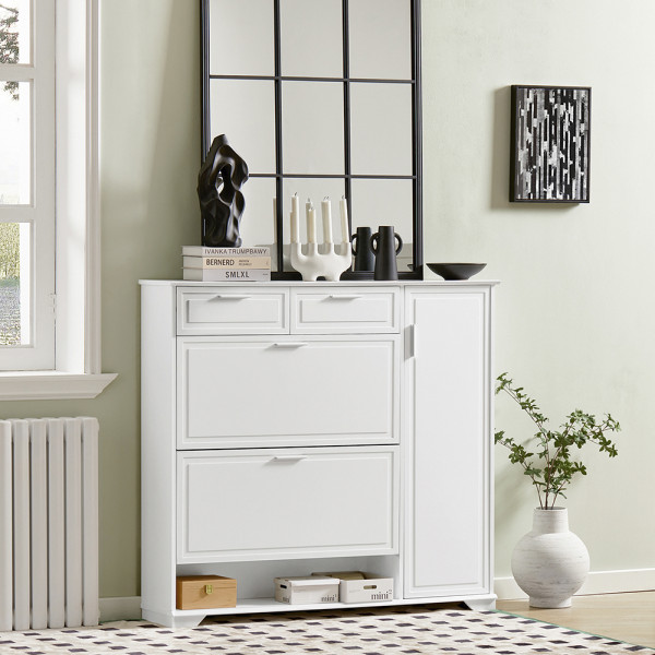 SoBuy Szafka na buty z 1 szufladą Biały 120x26x110cm Nowoczesny FSR104-W