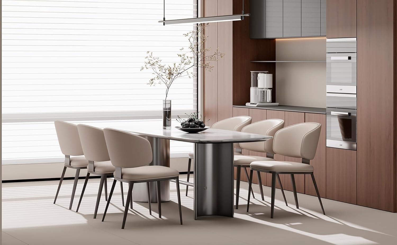 Dining Chairs Modern High Backrest Comfortable, Fashion Upholstered Kitchen Chair Armless Dinner Chair with Metal Legs for All Rooms (Light Grey, Set of 6)