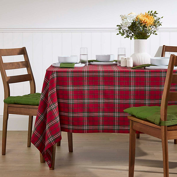Nappe rectangulaire en 100% coton - Carreaux écossais rouge - 137 x 178 cm - HOMESCAPES - Lavable en machine