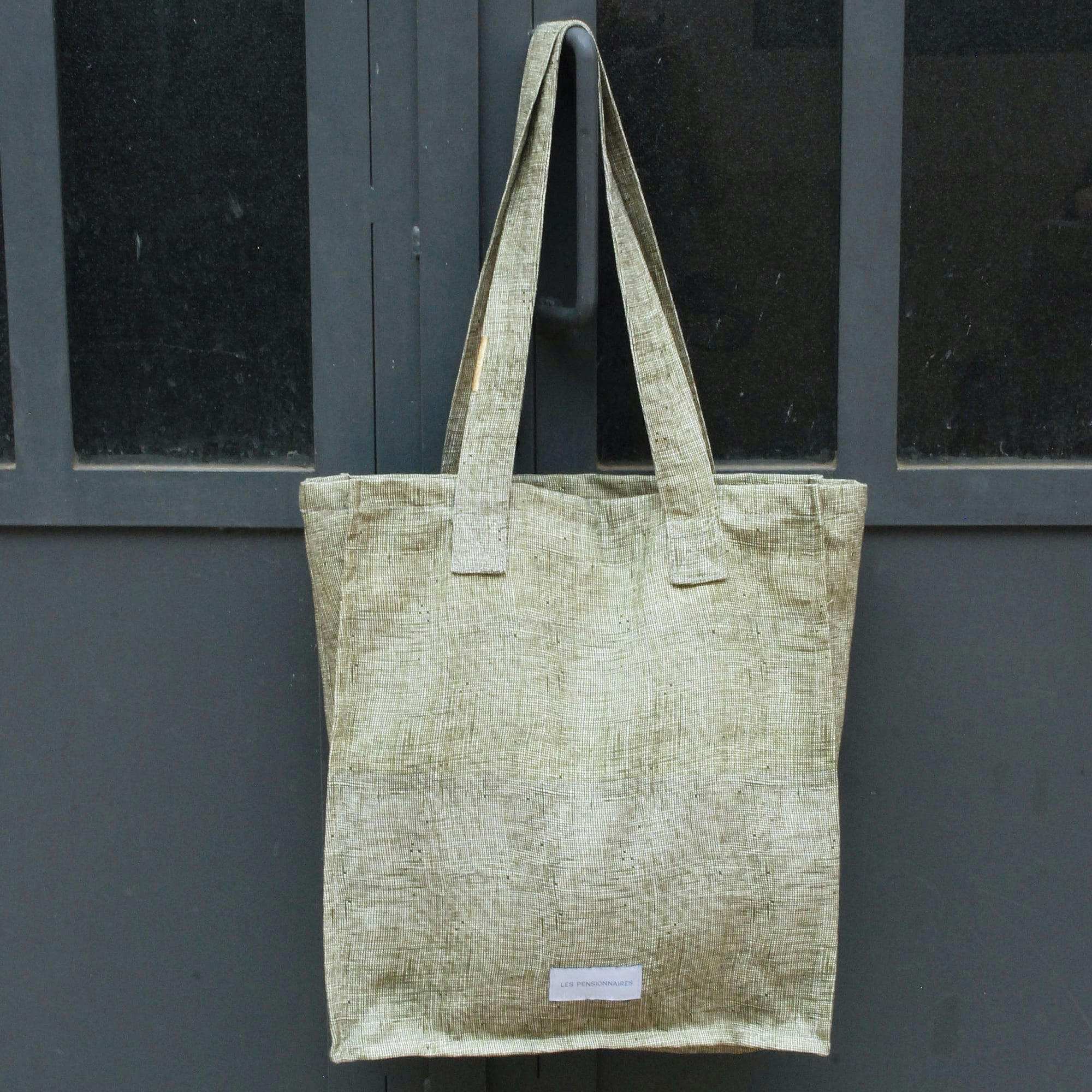 - Sac zippé en toile de coton bio vert câpre quadrillé