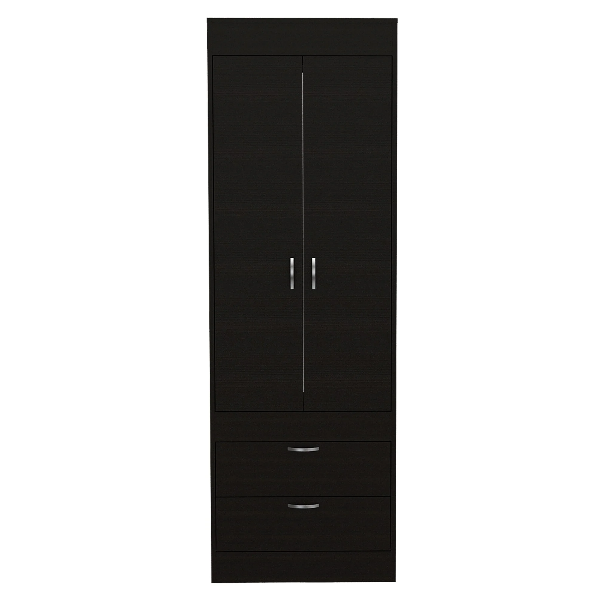 18.9 Modern Double-door Armoire with Two Drawers and Hanging Rod for Bedroom
