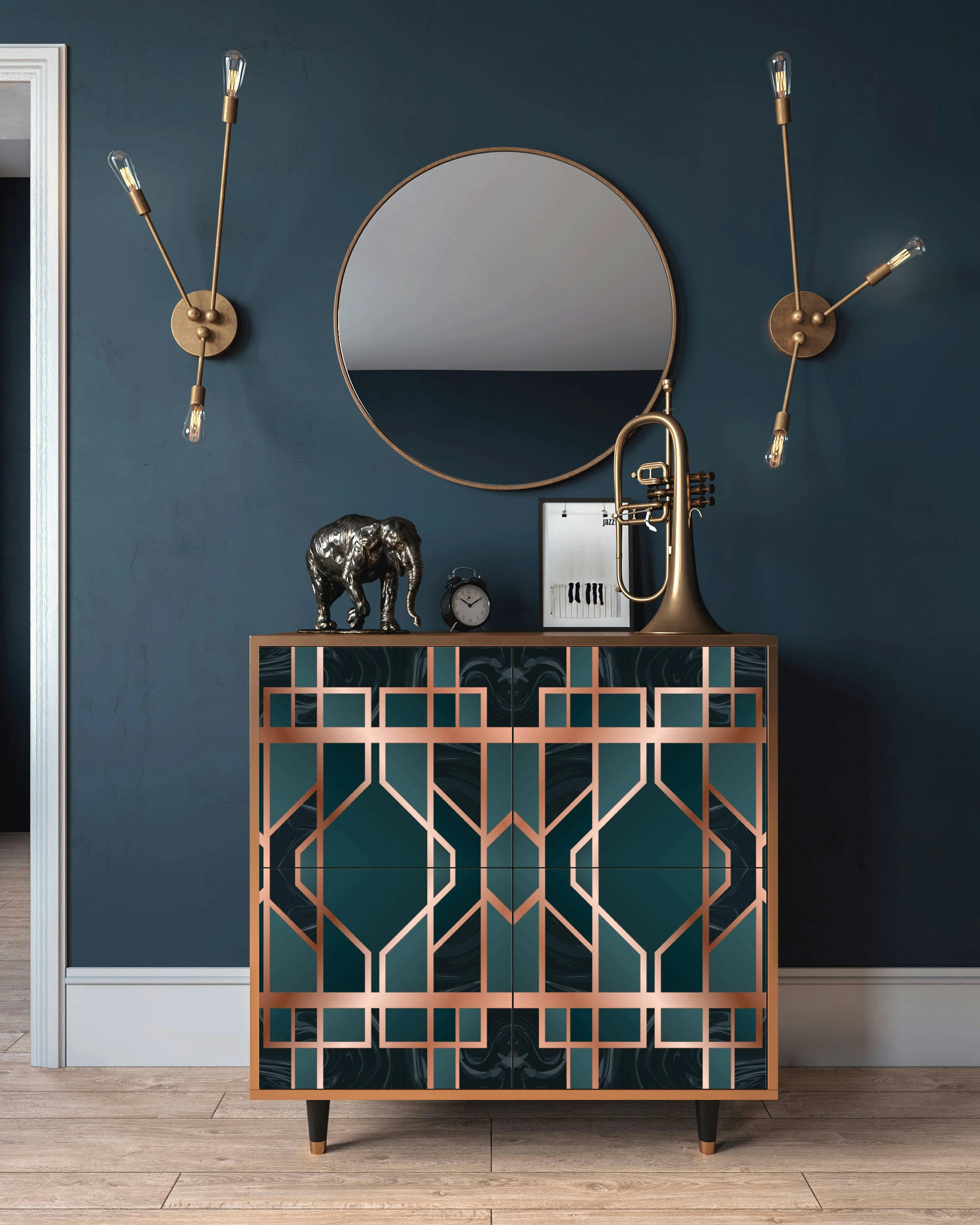 EMERALD METRO - Buffet  bleu-vert 4 portes L 94 cm