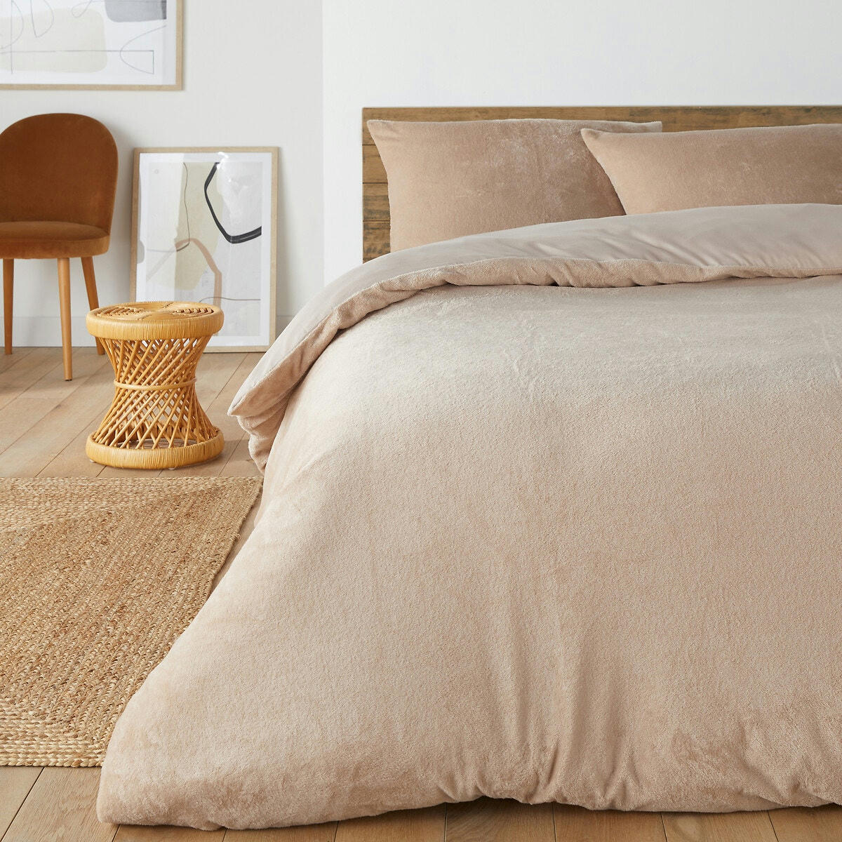 Parure lit polaire tissu duveteux taie rectangle